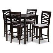 Baxton Studio Lanier Modern and Contemporary Gray Fabric Upholstered Espresso Brown Finished 5-Piece Wood Pub Set